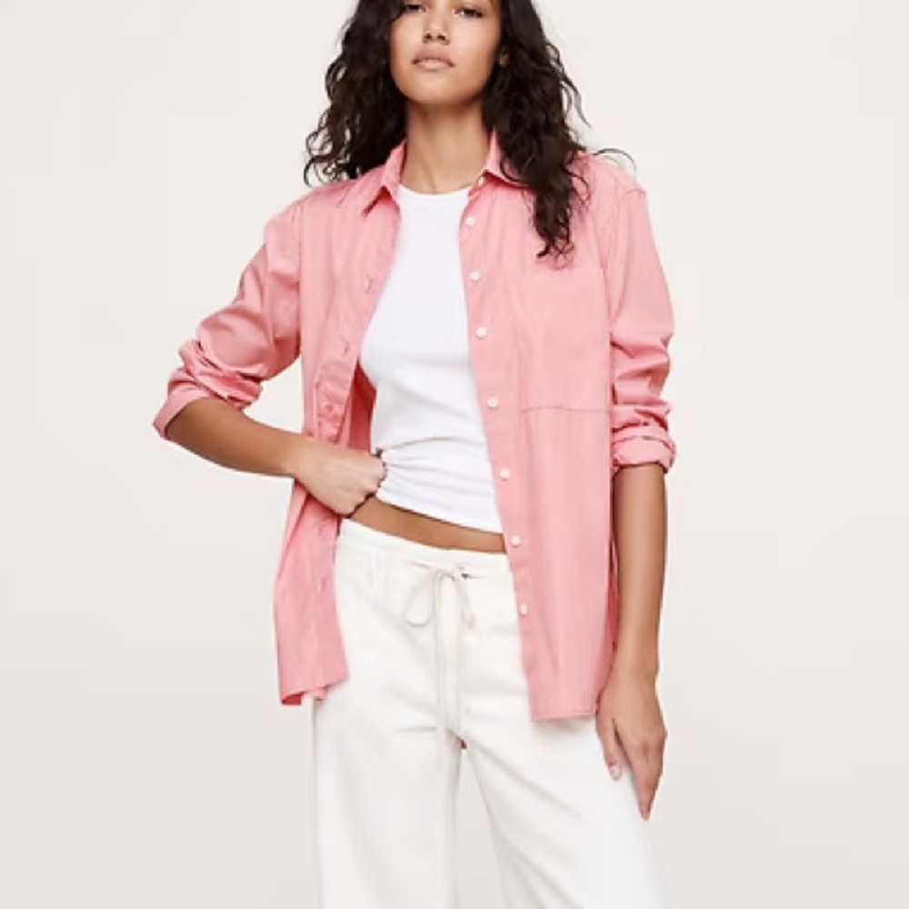 Banana Republic Oversized Shirt in Pink Stripe 100% Cotton Poplin